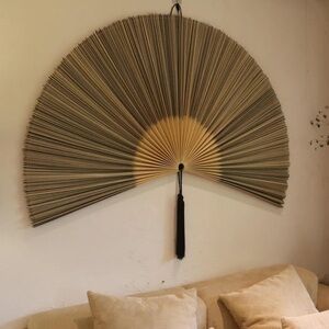 Large Japanese Style Decorative Wall Fan- Cream & Black